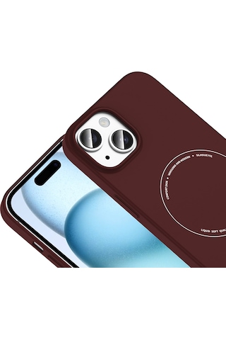 Maks Technology iPhone Uyumlu 15 Kılıf M-safe Şarj Özellikli Kamera Korumalı Mkst Elio Sert Pc Kapak - Bordo