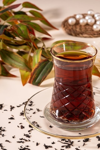 Mest Lura 12 Parça 6 Kişilik Yaldızlı Çay Bardağı Seti 132 Cc - Zarif Ve Şık Sunum Çizgili Gold