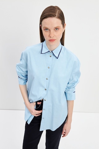 Stella Pulvis Mavi Su Taşlı Oxford Gömlek Mavi