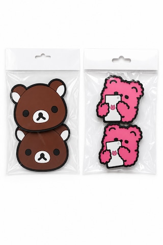 Kemboss Ayıcık Ve Pembe Ayıcıklı Bardak Altlığı Seti 4'lü - Pvc Kaydırmaz Bardak Altlığı 2 Ayıcık + 2 Pembe Ayıcıklı Çok Renkli