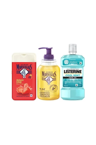 Le Petit Marseillais Akdeniz Çileği Duş Jeli 250 ML + Sıvı Sabun 300 ML + Listerine Cool Mint 250 ML