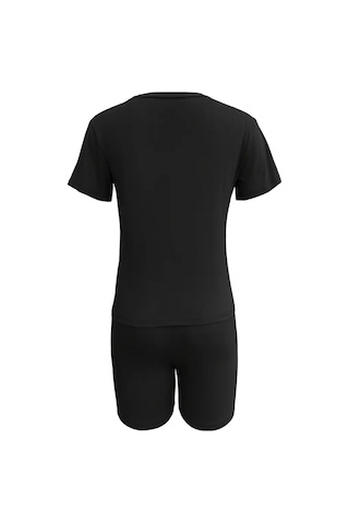 Soonaksesuar Kadın Kısa Kollu Çapa Baskılı Viskon Ikili Takım Siyah
