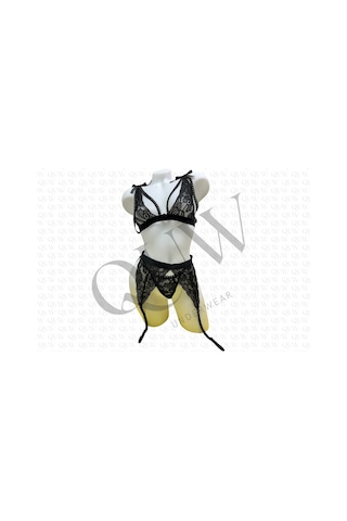 Siyah Dantelli Jartiyer Takım - Quw60-1008-02