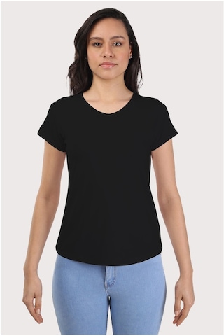 Kadın Siyah Basic V Yaka Tshirt Siyah