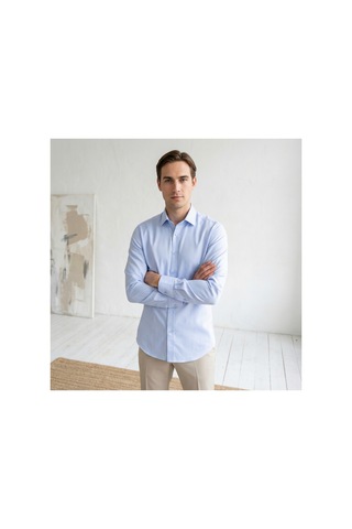 Yusaytr Slim Fit Uzun Kollu Pamuklu Gizli Düğme Yakalı Oxford Gömlek Mavi Mavi