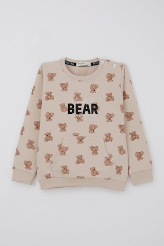 Breeze Erkek Bebek Eşofman Takımı Sevimli Ayıcık Desenli Pantolonu Düğme Aksesuarlı 9 Ay-3 Yaş, Bej Bej