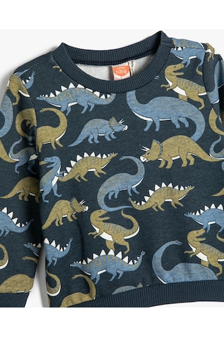 Koton Dinozorlu Sweatshirt Bisiklet Yaka Uzun Kollu Şardonlu Lacivert Desenli 4wmb10251tk 4WMB10251TK7D1 Lacivert