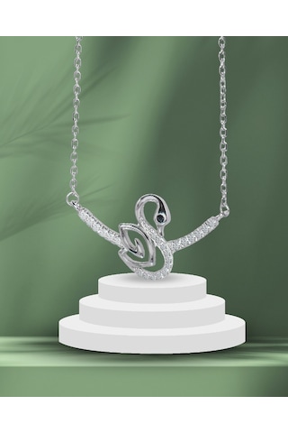 Brezza Lusso Jewelry Diamond Serisi Zirkon Taşlı Kuğu Model Güzellik Gümüş Kadın Kolye 45 CM 45 CM