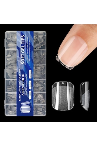 Hangfox 600 Adet 12 Boyutlu İnce Kısa Jel Tırnak Ekleri - Dıy Salon Akrilik Tırnak Uzatma, Kolay Uygulama, Saçma Olmayan Doğal Fit