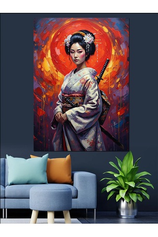 Japon Geyşa Sanat Eseri Dekoratif Kanvas - Mdf Ahşap Tablo