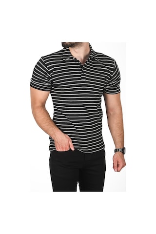 Deepsea Erkek Siyah Slim Fit Nefes Alan Pamuklu Polo Yaka Tişört Dar Kesim Örme Kumaş Tişört 2501207 Siyah
