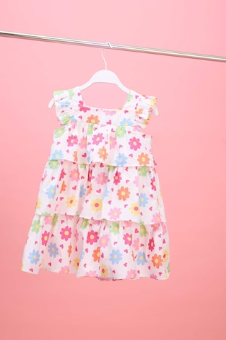 Defacto Çiçekli Kısa Kollu Poplin Elbise Kız Bebek H6741a526hswt34 Beyaz-wt34