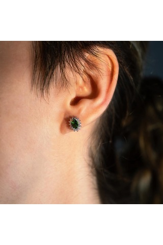 Keops Pırlanta Pırlanta Oval Zümrüt Taşlı Küpe