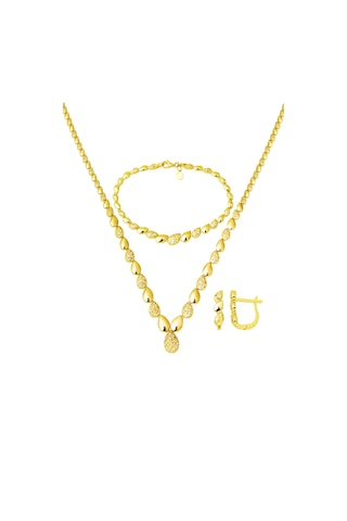 Bilezikci Damla Yolu Taşsız 14 Ayar Altın Takı Seti