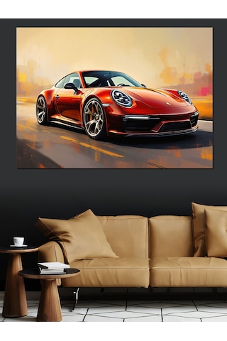 Kırmızı Spor Araba Portresi Dekoratif Kanvas - Mdf Ahşap Tablo