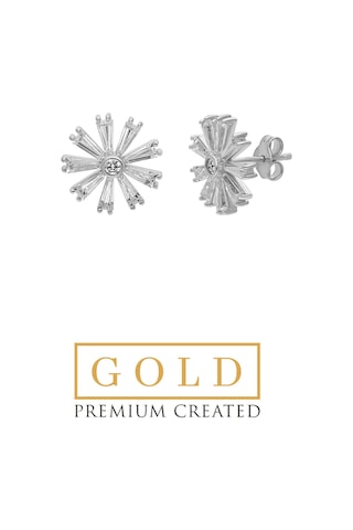 Beyaz Altın Sertifikalı Premium Created Trapez Taşlı Küpe