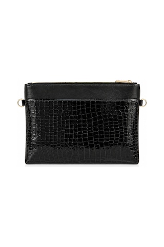 Sanmorris Kadın Suni Deri Ayarlanabilir Çapraz Ve El Askılı Portföy, Clutch Çanta S-1360 Siyah Kroko
