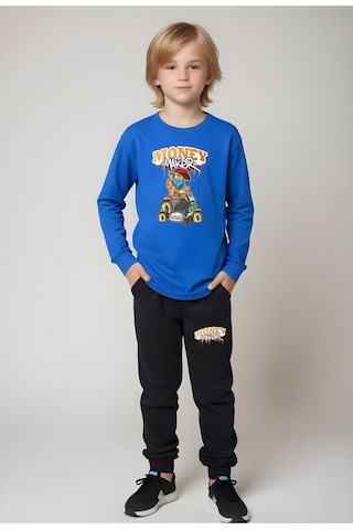 Fyk Kids Erkek Çocuk Yazı Baskılı Yuvarlak Yaka Alt-üst Pijama Takımı Mavi