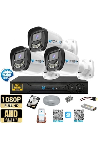 3 Kameralı 250gb-5mp Gece Renkli Gülen Yüz 1080p Fullhd Kamera Set-su Gecirmez-sabit İp Gerektirmez