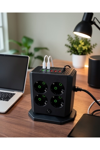 Çoklu Priz 8 Çıkışlı 4 Usb 2 Type-c Anahtarlı Dikey Priz Kulesi 2 m