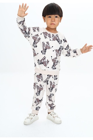 Lolliboomkids Unisex Çocuk Ekru Renk Zebra Desen 2 İplik Eşofman Takımı Krem