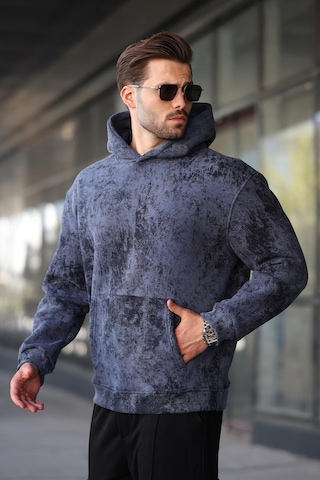 Madmext Lacivert Desenli Kapüşonlu Erkek Sweatshirt E7167 Lacivert