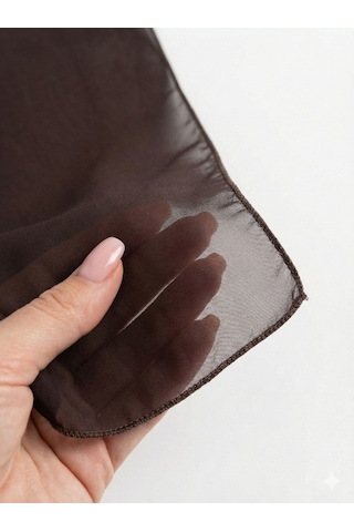Jz Shop Düz Sade Şifon Kare Fular - Zarif Kadın Boyun Fuları Ve Bandana 50x50cm Koyu Kahverengi