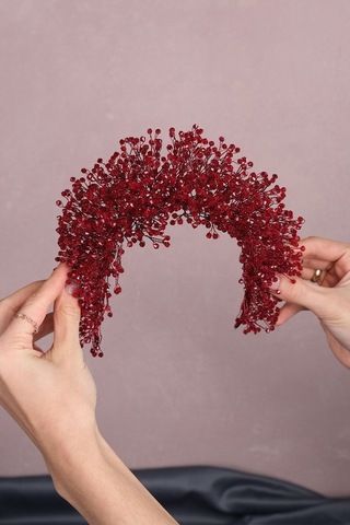 FdayAksesuar En Güzel Gelinlere Özel Bordo Atair Yogun Kristal Boncuklu Gelin Saç Aksesuarı FRDY31610