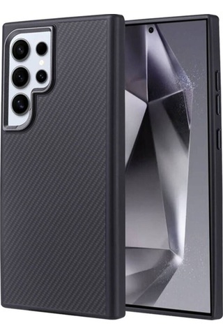 Galaxy S24 Ultra Kılıf M-safe Şarj Özellikli Karbon Fiber Görünümlü Zore Troy Kapak Siyah