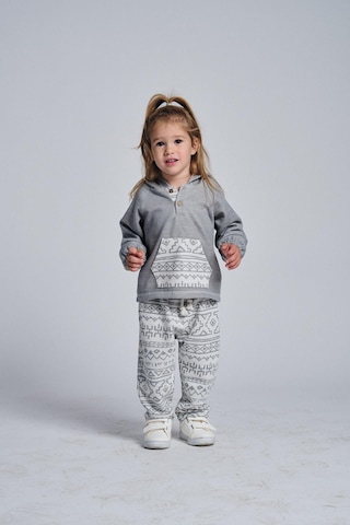 Etnik Desen Kanguru Cepli 2 Li Takım Gri