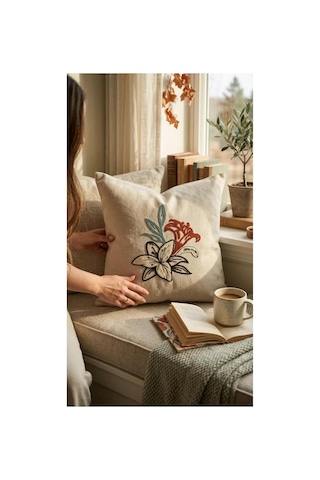 Punch Nakış Kırlent Kılıfı 2 Li 40 Cm X 40 Cm Açık Hardal