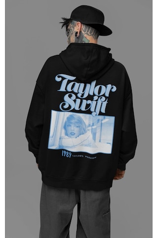 Taylor Swift Baskılı Unisex Oversize Şarkıcı Hoodie Siyah