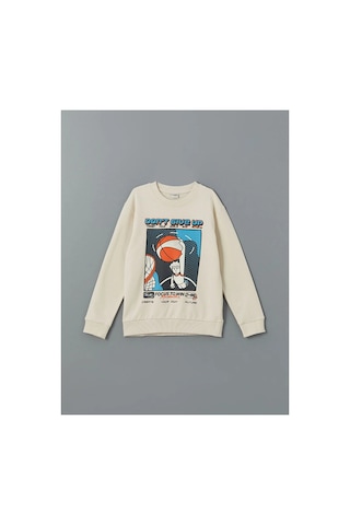 LC Waikiki Lcw Kids Bej Bisiklet Yaka Erkek Çocuk Sweatshirt Lıght Beıge