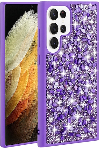 Zore Galaxy S23 Ultra Uyumlu Parlak Taşlı Tasarım Msra Linea Kılıf-mor Mor