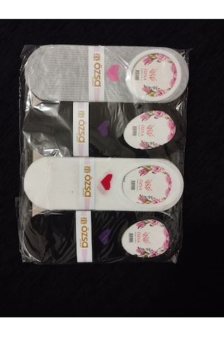 Efemicgiyimstore Beyaz-siyah-gri Kalp Desenli Bayan Babet Çorap 12'li Paket Çok Renkli