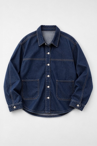Kadın Gömlek Yaka Oversize Koyu Mavi Jean Ceket