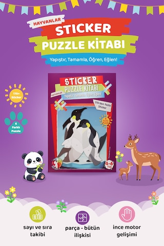 Mert Bebek Sticker Puzzle Kitabı Hayvanlar 4-6 Yaş 170+ Sticker Eğitici Aktivite Kitabı