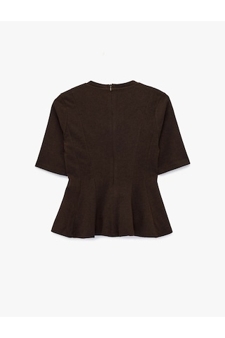 Koton Peplum Kahverengi Kadın T-shirt 6wak50418ek Kahverengi