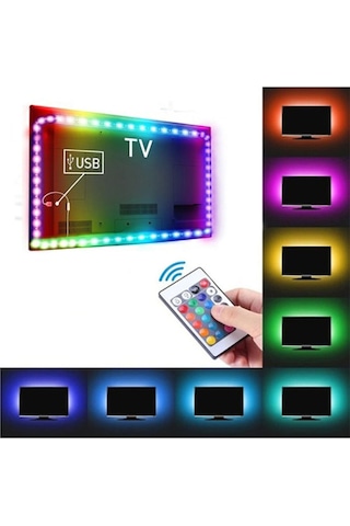 2x50cm-2x100cm 16 Renkli Tv Arkası Usb Rgb Şerit Led Seti Kumandalı