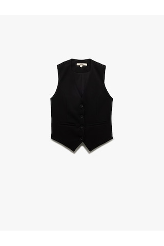 Koton Krep Scuba Kumaş Astarlı Slim Fit V Yaka Kolsuz Düğmeli Yelek Siyah 5sak30090ek Siyah