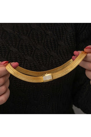 Casera's Gümüş Gold Zirkon Taşlı Trabzon Hasır Kadın Kolye Csr2181329 Gümüş