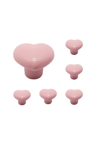 Geeksen Pembe Kalp Şekilli Seramik Dolaş Kolu - 6'lı Set, Mobilya Ve Dolap Dekorasyonu İçin