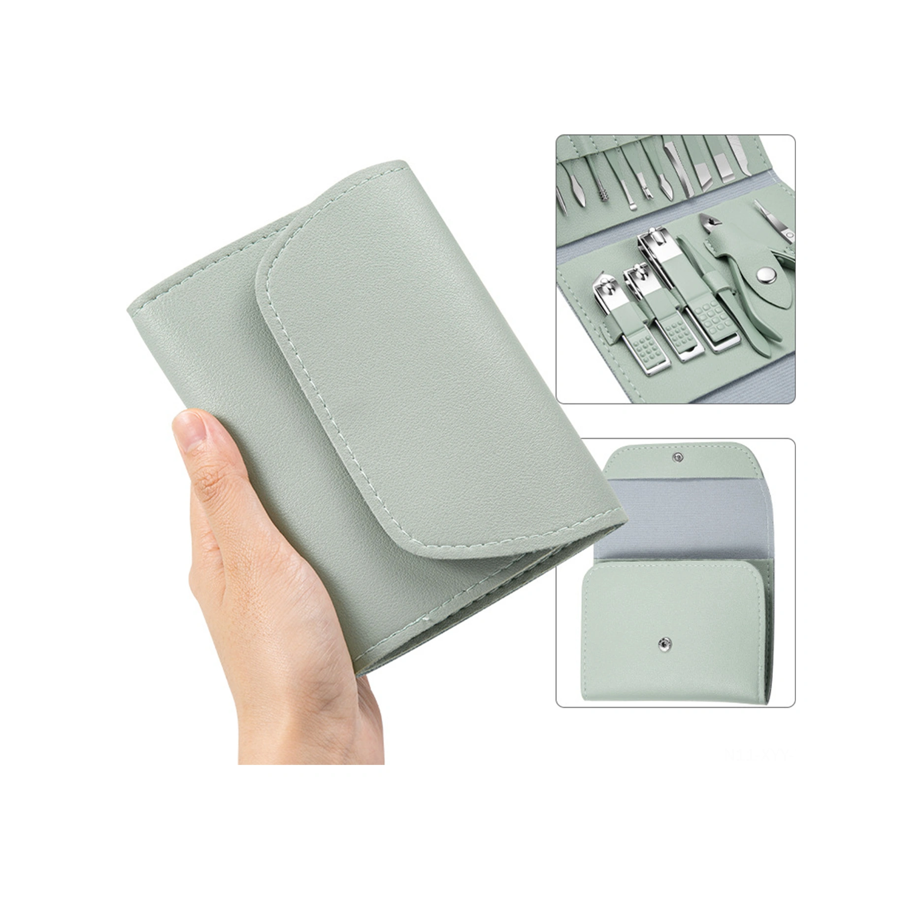 Yaleker Stainless Steel Manikür Takımı - 12 Parça Çekiçli Pedi Kiti, Farklı Renk Seçenekleriyle Tırnak Bakımı Seti Yeşil