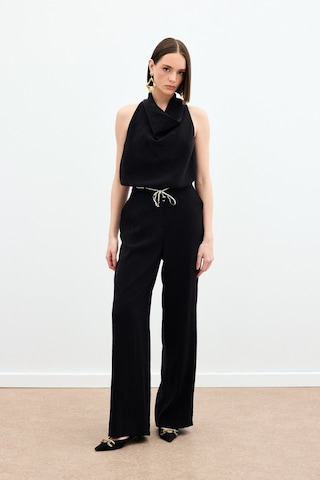 Sateen Örgü Kemerli Pantolon - Siyah-136168 Siyah