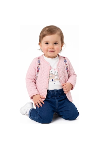 Bebegen Kız Bebek Pembe Laci Koala Çiçek Nakışlı Kapitone Ceketli 3'lü Takım