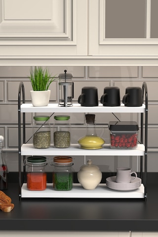 Bello Mutfak Rafı Tezgah Üstü 3'lü Oval 50 Cm Siyah-beyaz Siyah-beyaz