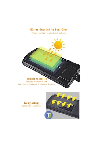 Technojet 6 Gözlü 120 Ledli Solar Bahçe Aydınlatma Kumandalı Güneş Enerjili Sokak Lambası Projektör