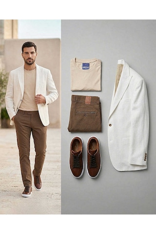 Bys Beystil Sivri Yaka Açık Bej Kırçıllı Ceket Garcia - Slim Fit Bys Beystil Sivri Yaka Açık Bej Kırçıllı Ceket Garcia - Slim Fit