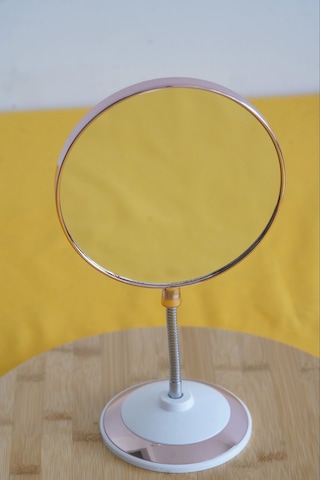 Yuvarlak Spiralli Makyaj Aynası Büyüteçli Pembe Beyaz