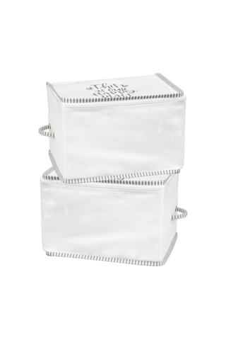 2 Li İpli Kazak Hurcu Set, Yatak Baza Kanepe Altı Kıyafet Çamaşır Eşarp Düzenleyici 30x20cm 2 Adet Beyaz
